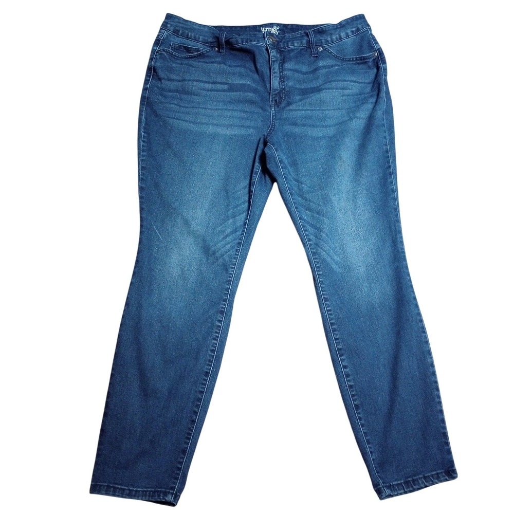 Terra & Sky Womens 16W Skinny Jeans Dark Wash High‎ Rise Stretch Denim Blue